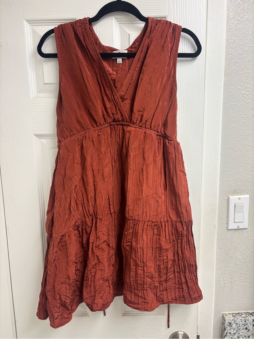Socialite Sleeveless Rust Orange Tiered V-Neck Mini Dress